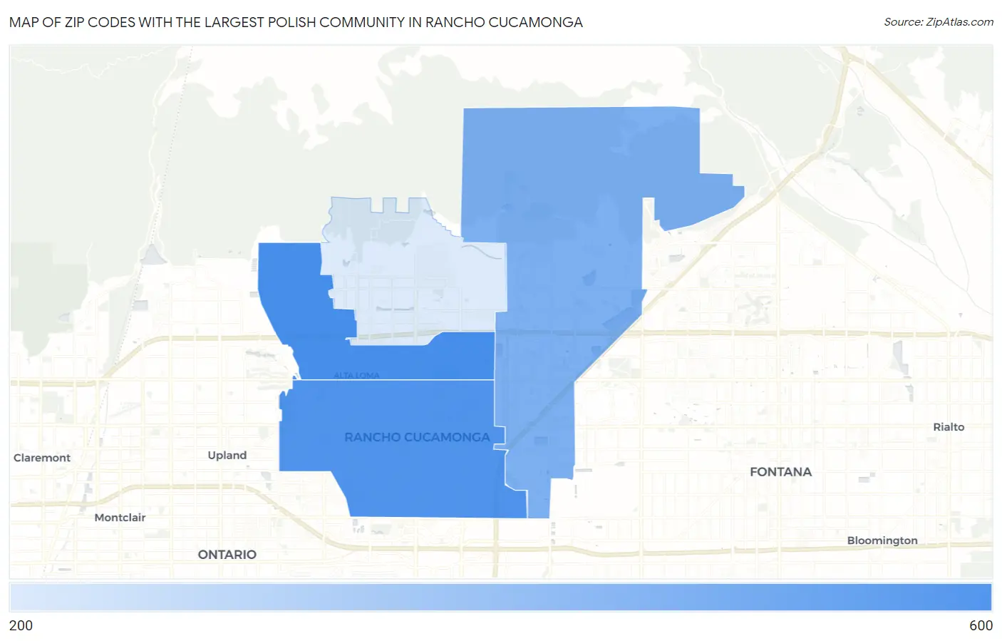 Zip Codes with the Largest Polish Community in Rancho Cucamonga Map