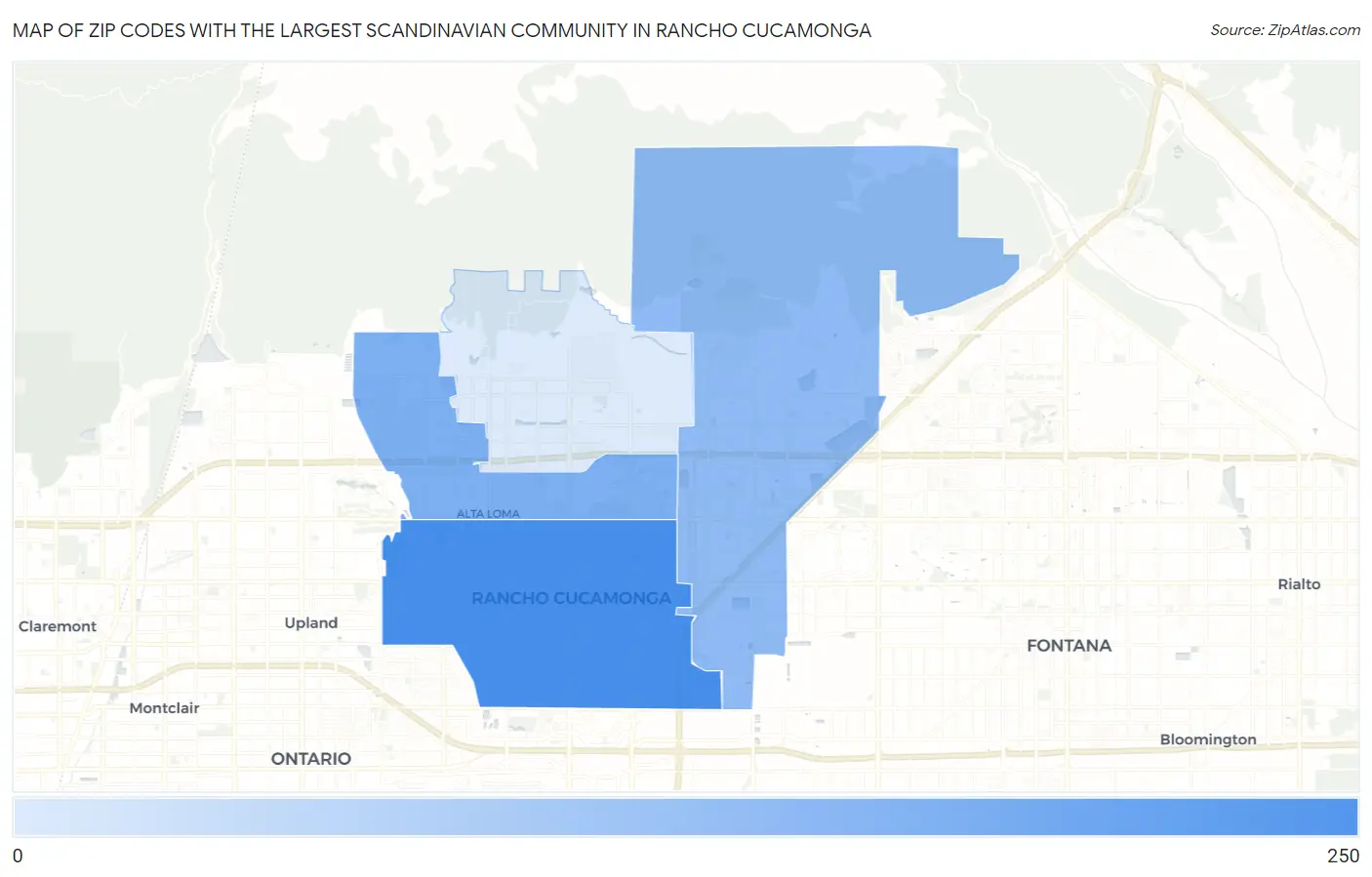Zip Codes with the Largest Scandinavian Community in Rancho Cucamonga Map
