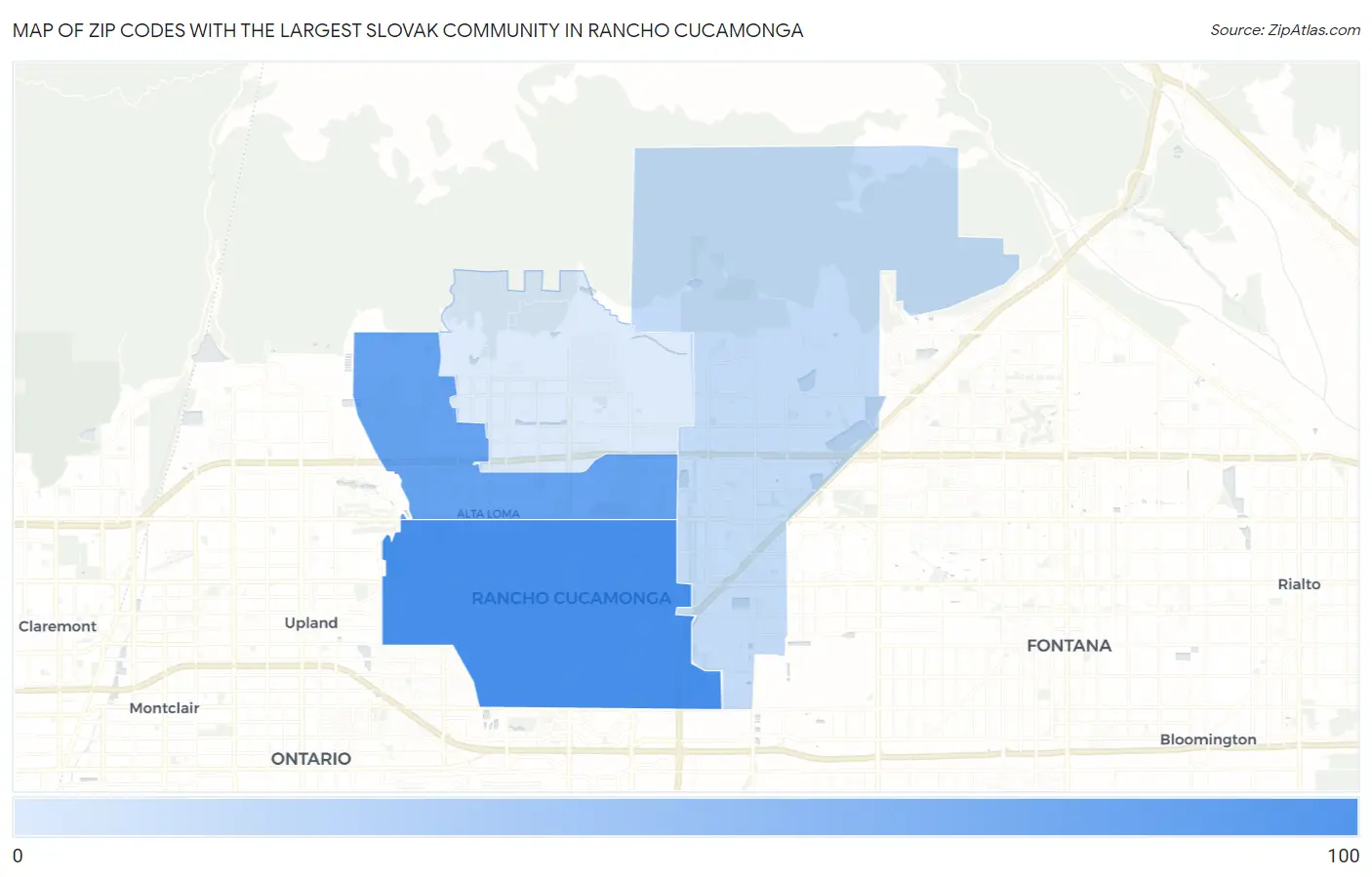 Zip Codes with the Largest Slovak Community in Rancho Cucamonga Map