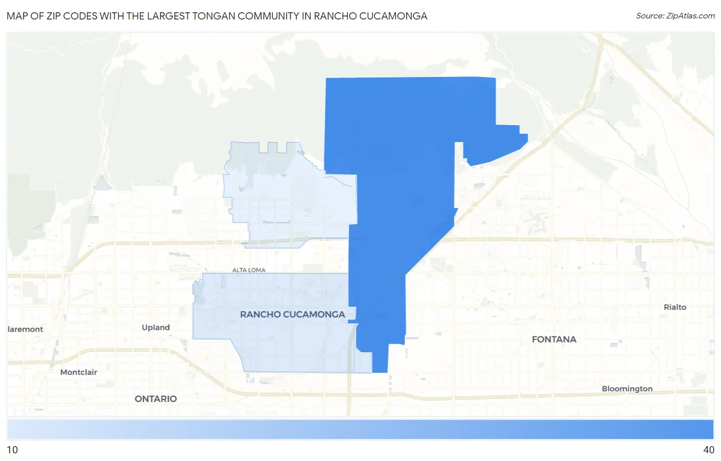 Zip Codes with the Largest Tongan Community in Rancho Cucamonga Map