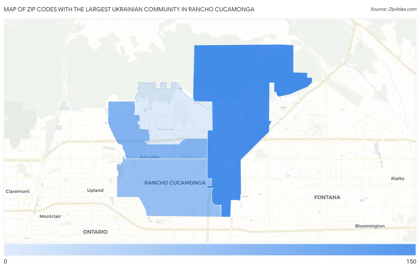 Zip Codes with the Largest Ukrainian Community in Rancho Cucamonga Map