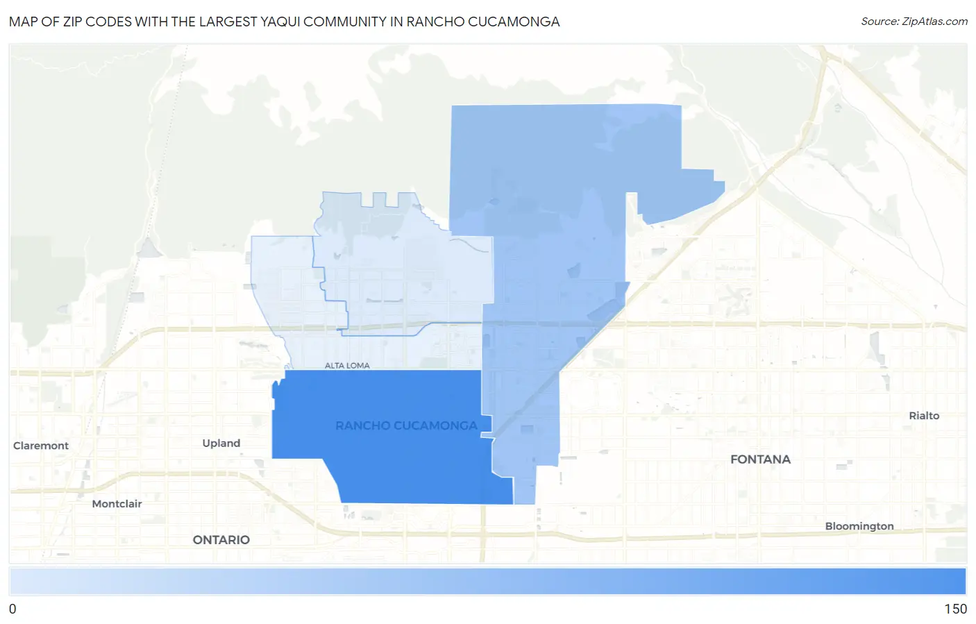 Zip Codes with the Largest Yaqui Community in Rancho Cucamonga Map