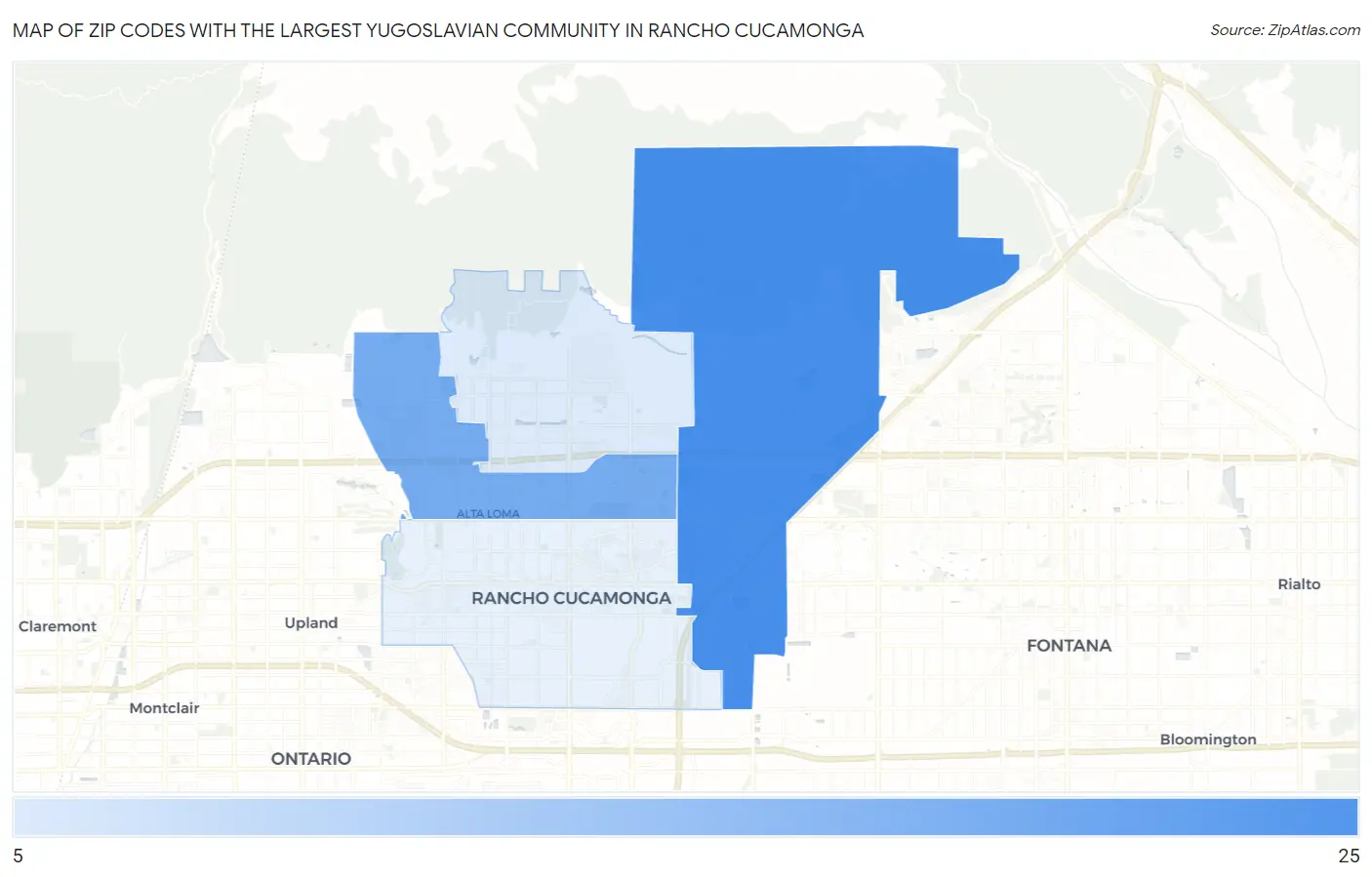 Zip Codes with the Largest Yugoslavian Community in Rancho Cucamonga Map