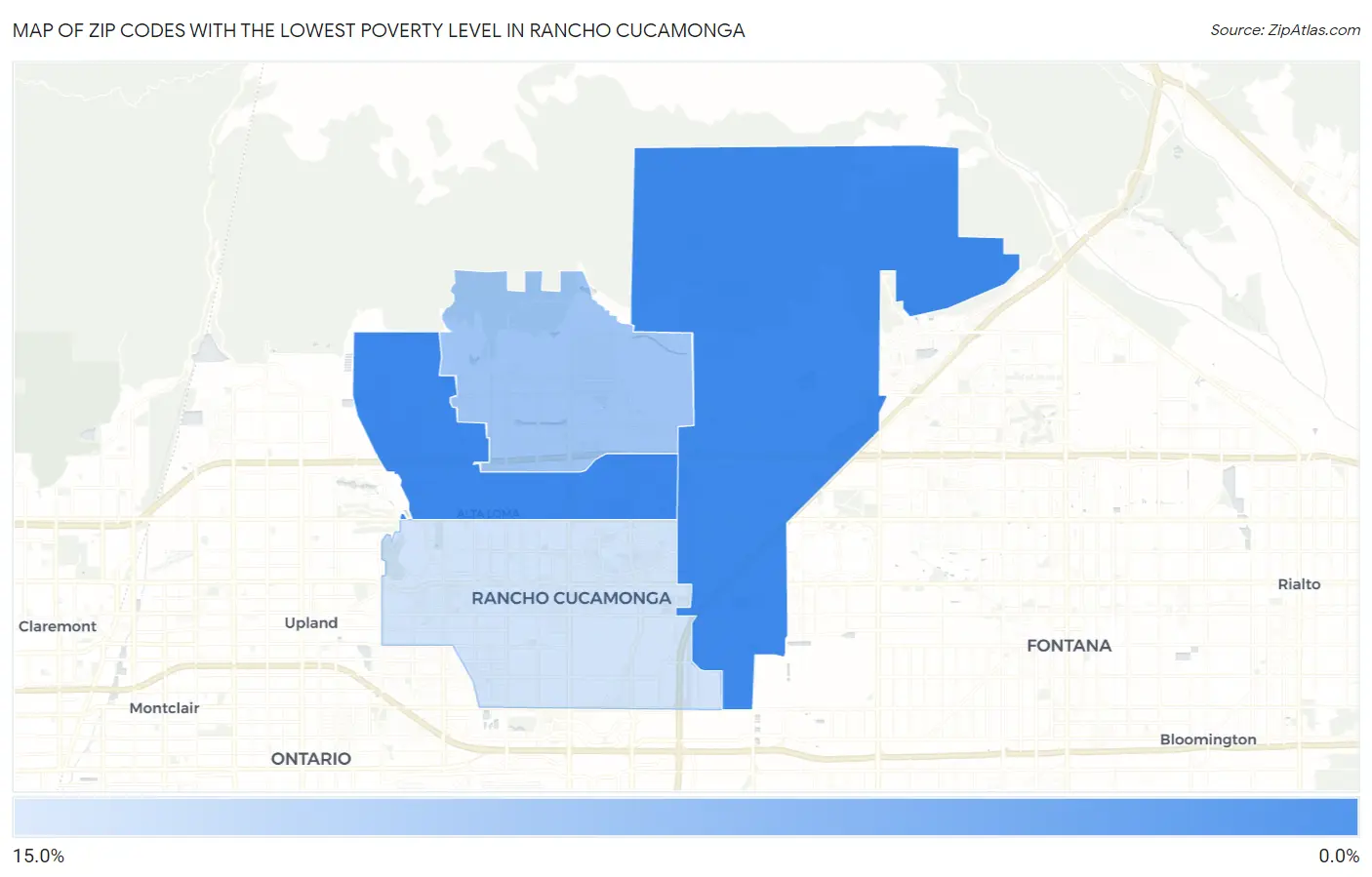 Zip Codes with the Lowest Poverty Level in Rancho Cucamonga Map