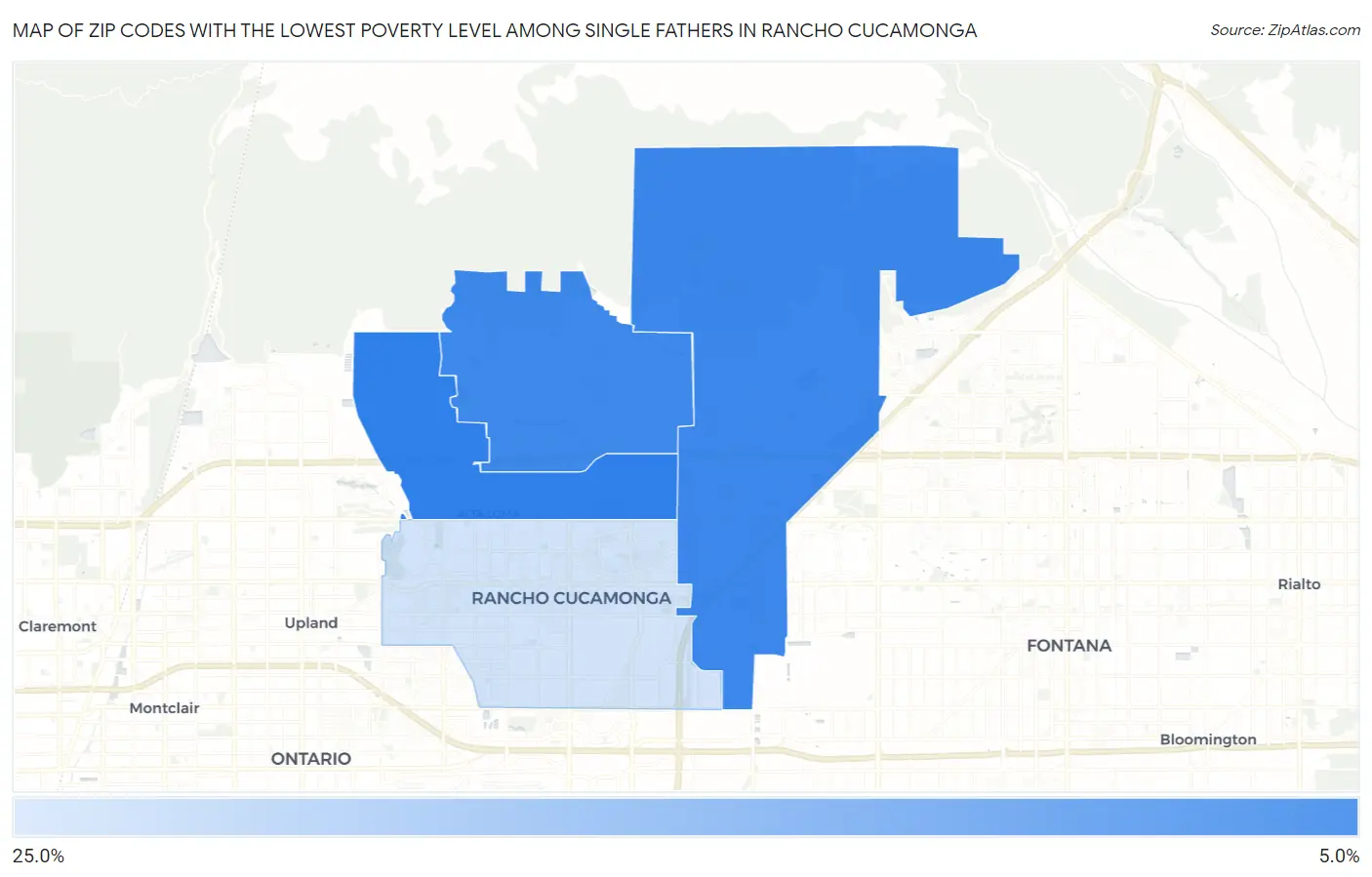 Zip Codes with the Lowest Poverty Level Among Single Fathers in Rancho Cucamonga Map