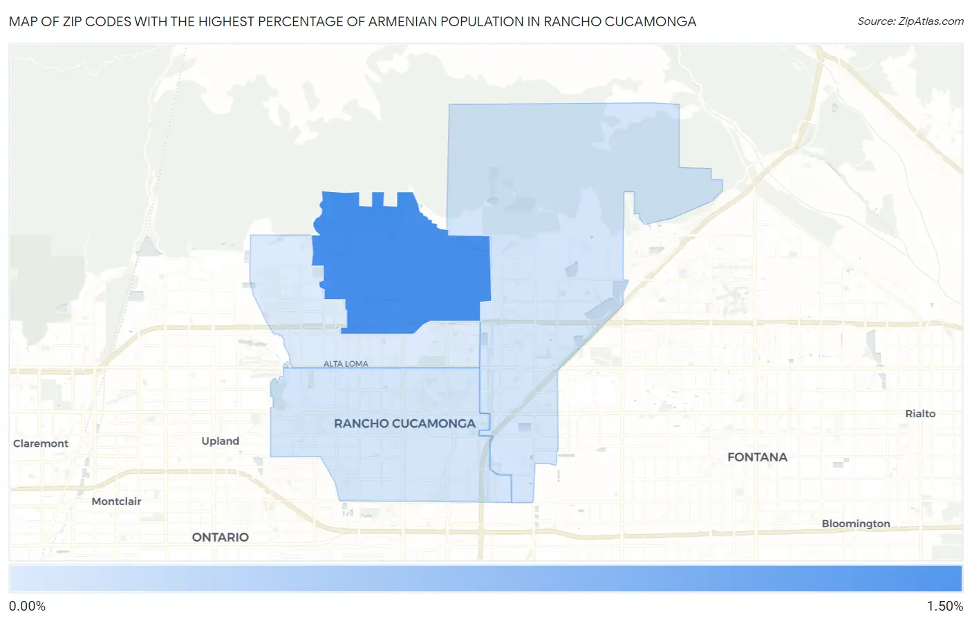 Zip Codes with the Highest Percentage of Armenian Population in Rancho Cucamonga Map