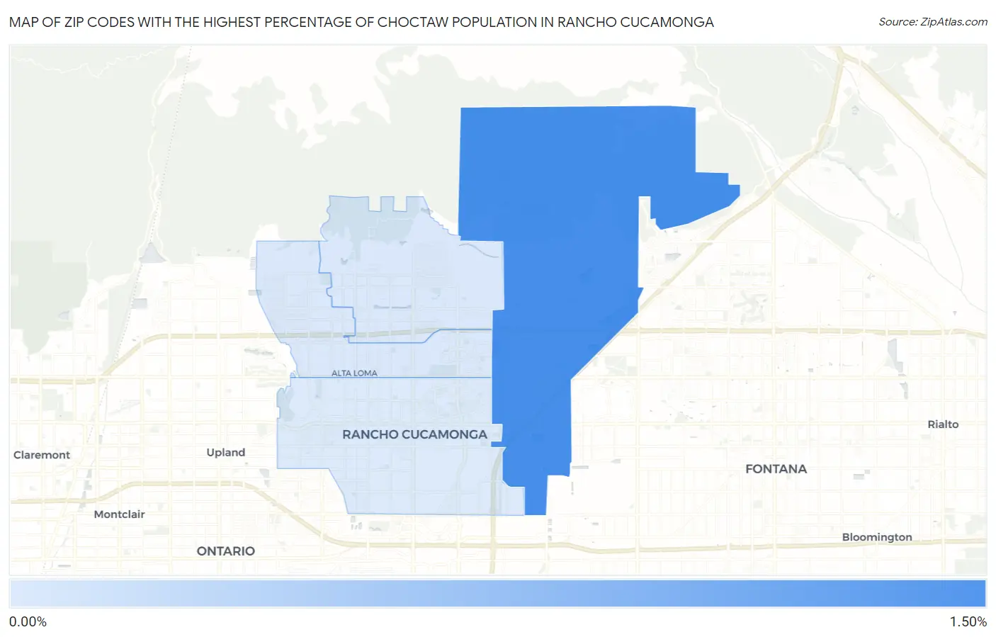 Zip Codes with the Highest Percentage of Choctaw Population in Rancho Cucamonga Map