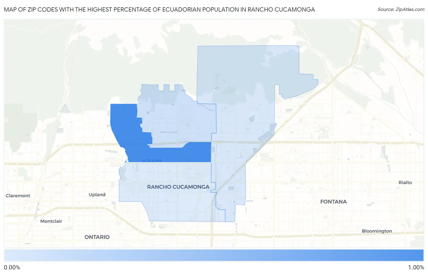Zip Codes with the Highest Percentage of Ecuadorian Population in Rancho Cucamonga Map