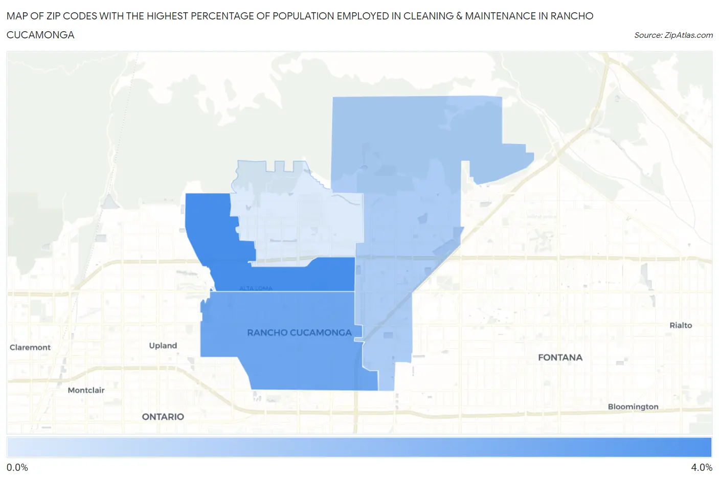 Zip Codes with the Highest Percentage of Population Employed in Cleaning & Maintenance in Rancho Cucamonga Map