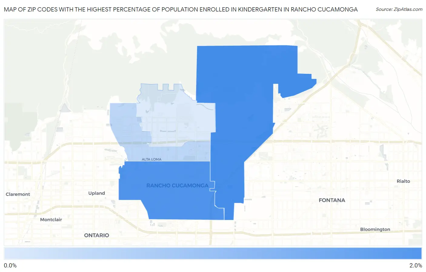 Zip Codes with the Highest Percentage of Population Enrolled in Kindergarten in Rancho Cucamonga Map
