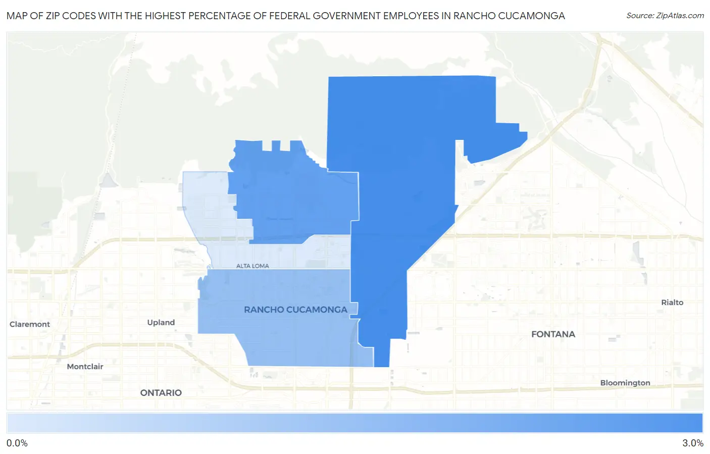 Zip Codes with the Highest Percentage of Federal Government Employees in Rancho Cucamonga Map