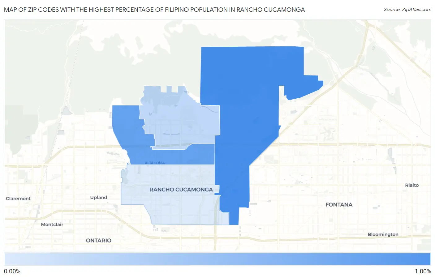 Zip Codes with the Highest Percentage of Filipino Population in Rancho Cucamonga Map