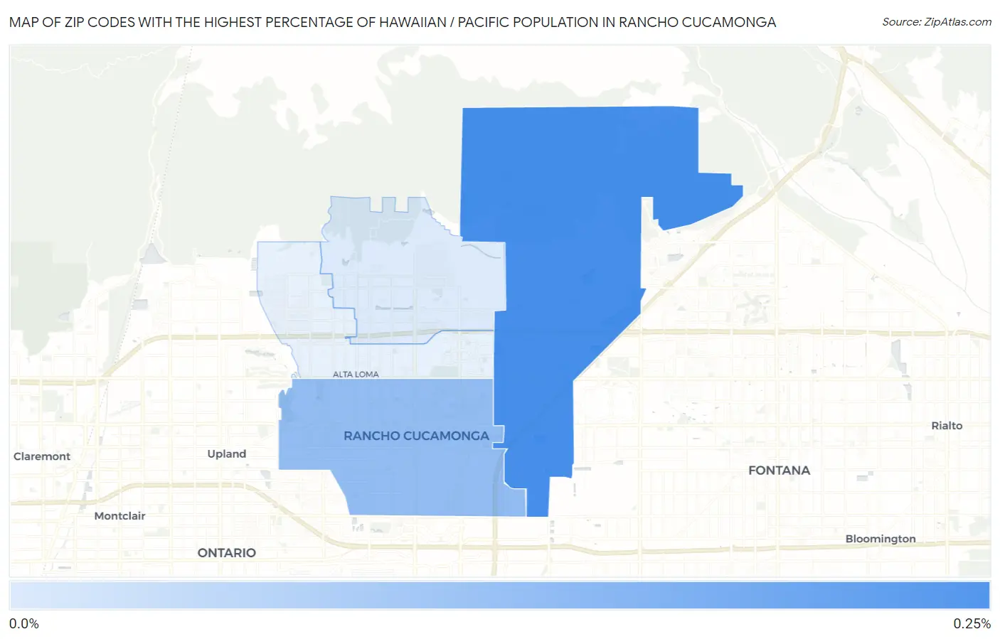 Zip Codes with the Highest Percentage of Hawaiian / Pacific Population in Rancho Cucamonga Map
