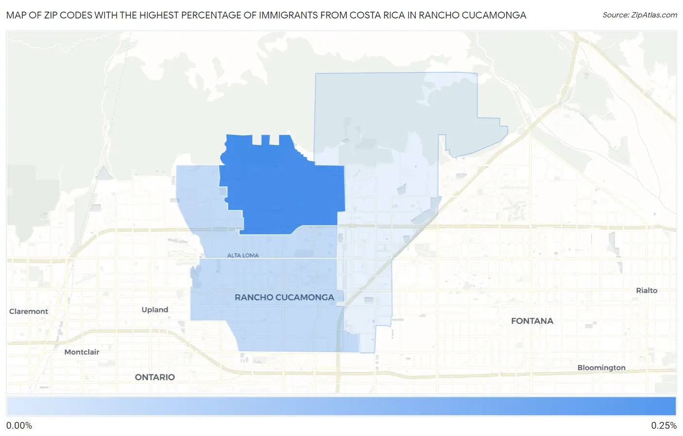 Zip Codes with the Highest Percentage of Immigrants from Costa Rica in Rancho Cucamonga Map