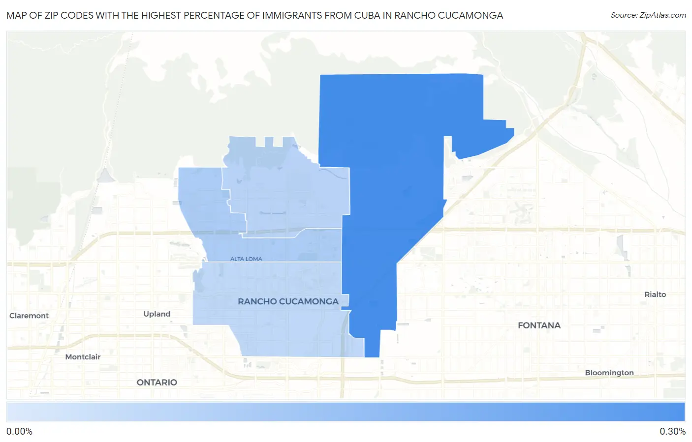 Zip Codes with the Highest Percentage of Immigrants from Cuba in Rancho Cucamonga Map