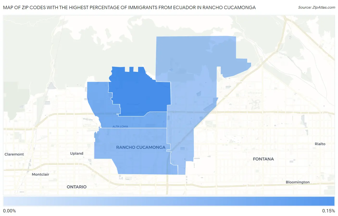 Zip Codes with the Highest Percentage of Immigrants from Ecuador in Rancho Cucamonga Map