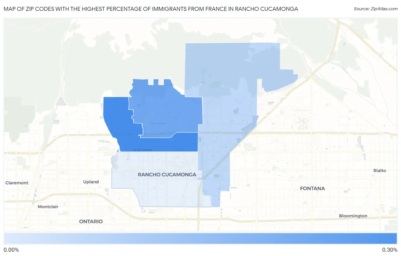Zip Codes with the Highest Percentage of Immigrants from France in Rancho Cucamonga Map