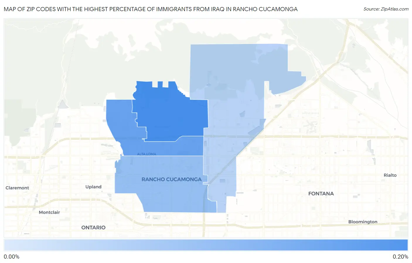 Zip Codes with the Highest Percentage of Immigrants from Iraq in Rancho Cucamonga Map