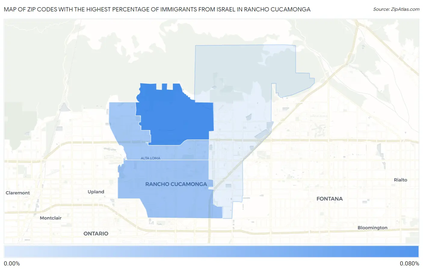 Zip Codes with the Highest Percentage of Immigrants from Israel in Rancho Cucamonga Map
