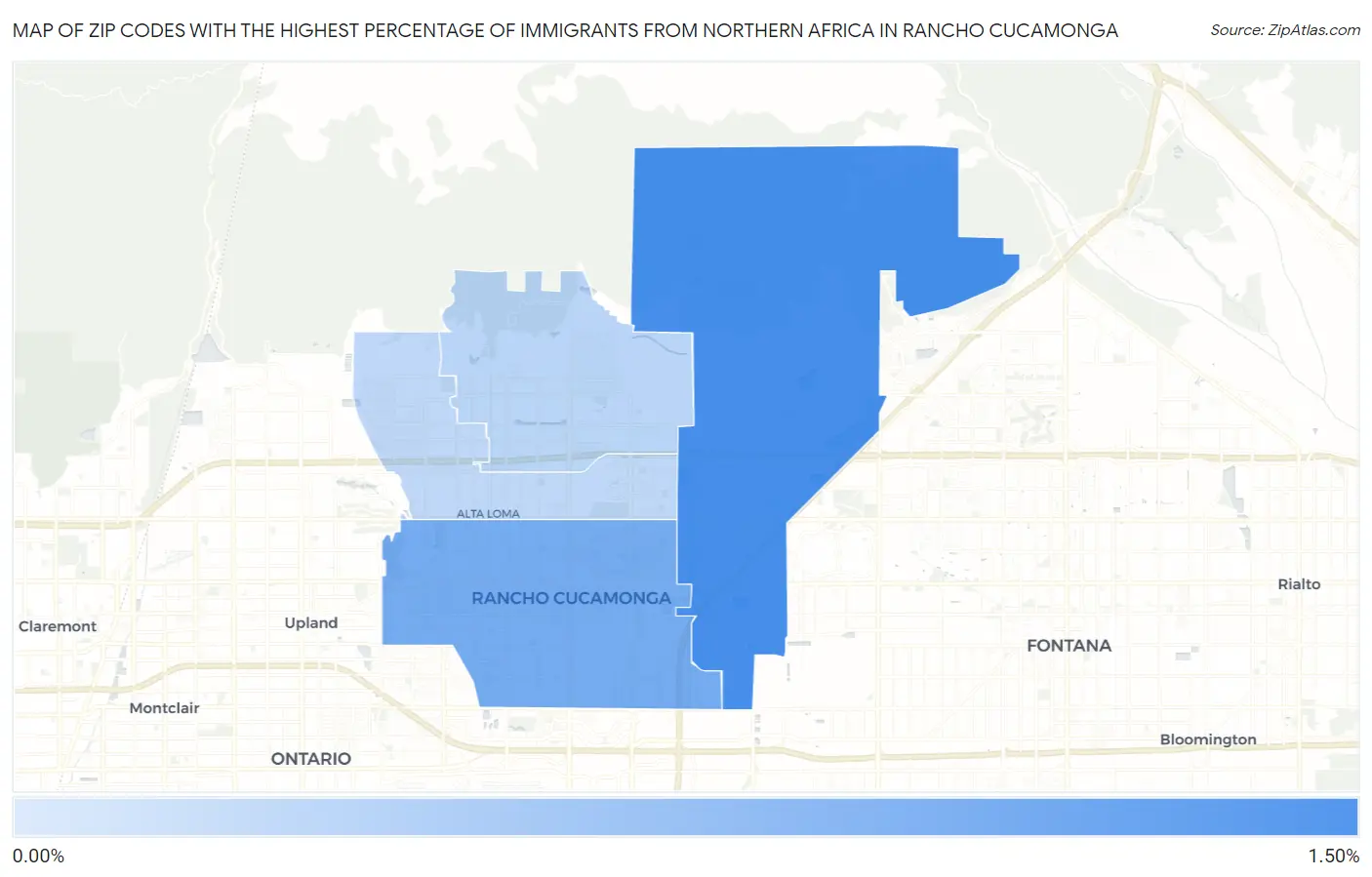 Zip Codes with the Highest Percentage of Immigrants from Northern Africa in Rancho Cucamonga Map