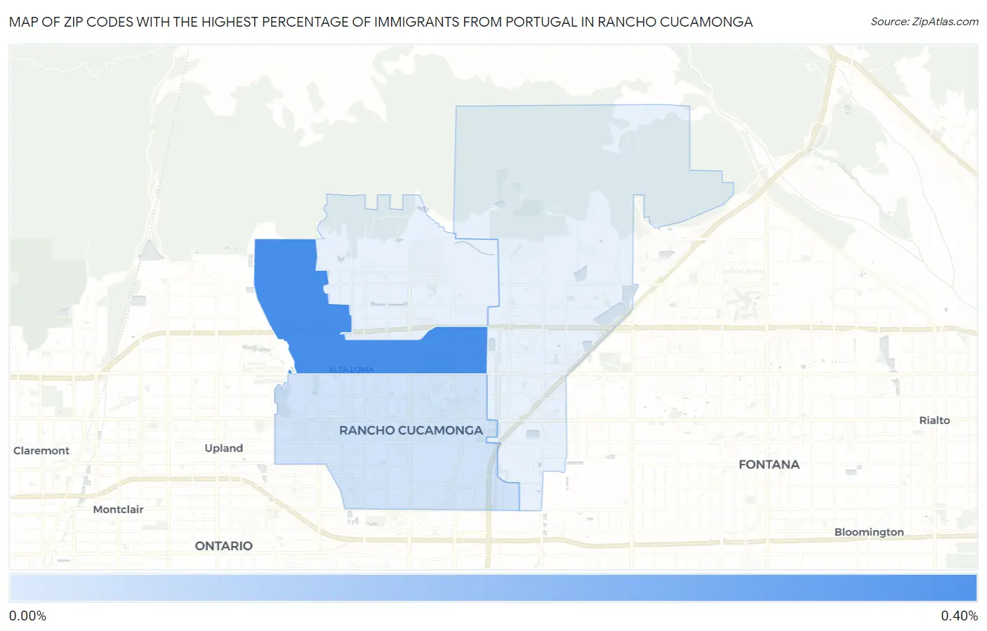 Zip Codes with the Highest Percentage of Immigrants from Portugal in Rancho Cucamonga Map