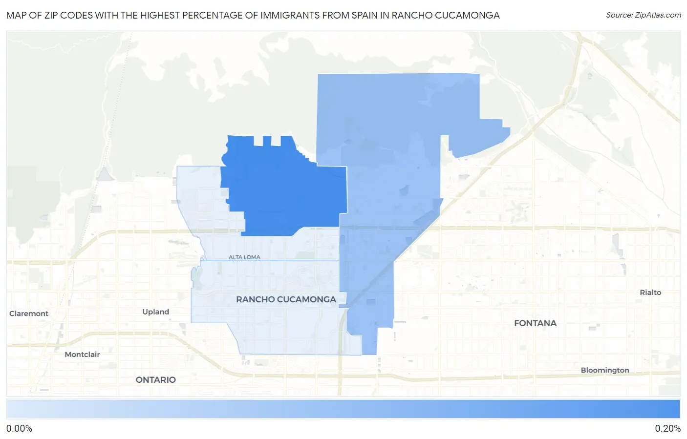 Zip Codes with the Highest Percentage of Immigrants from Spain in Rancho Cucamonga Map