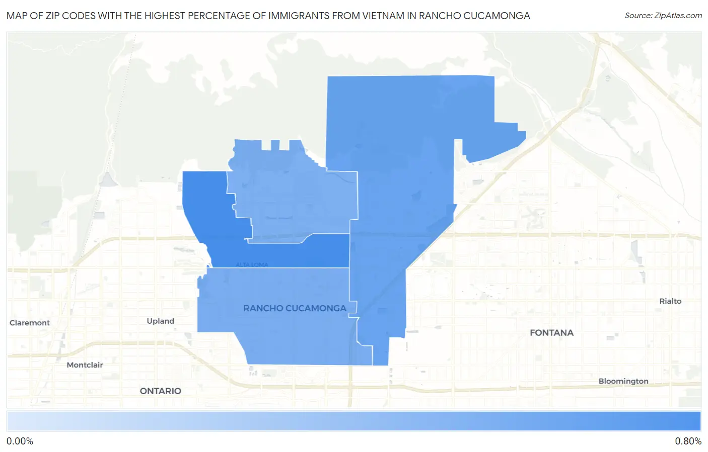 Zip Codes with the Highest Percentage of Immigrants from Vietnam in Rancho Cucamonga Map