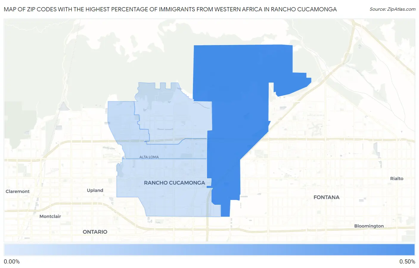 Zip Codes with the Highest Percentage of Immigrants from Western Africa in Rancho Cucamonga Map