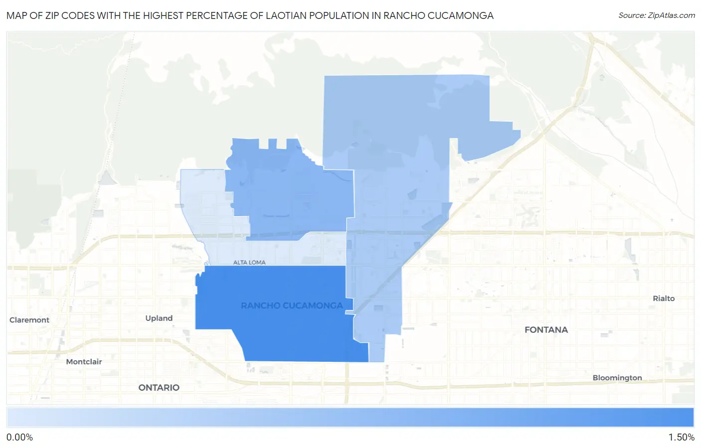 Zip Codes with the Highest Percentage of Laotian Population in Rancho Cucamonga Map