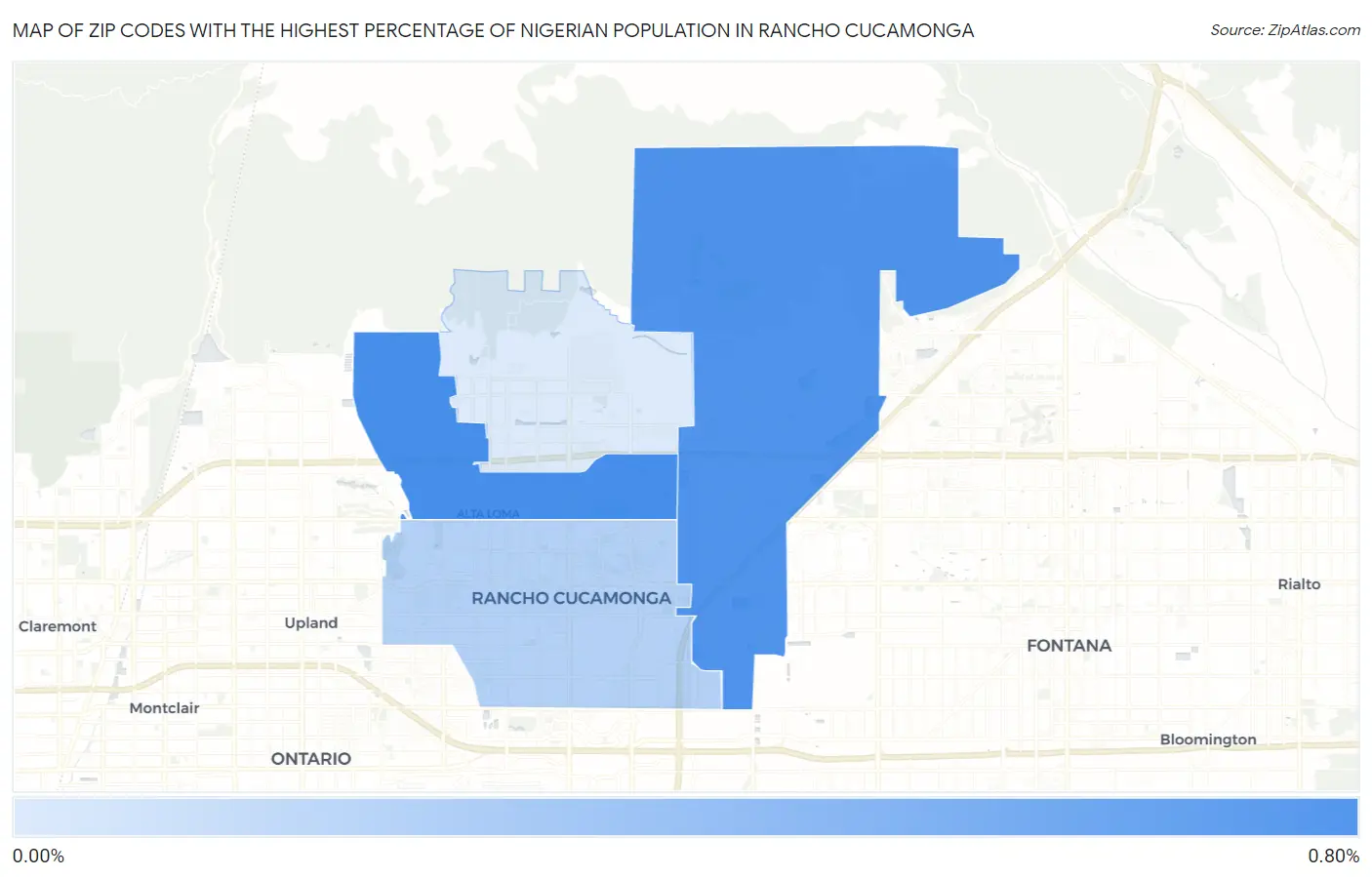 Zip Codes with the Highest Percentage of Nigerian Population in Rancho Cucamonga Map