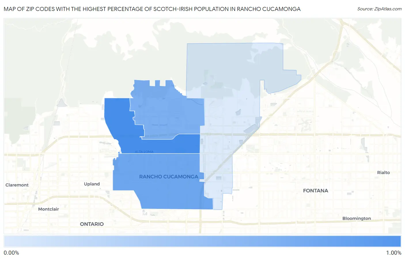Zip Codes with the Highest Percentage of Scotch-Irish Population in Rancho Cucamonga Map