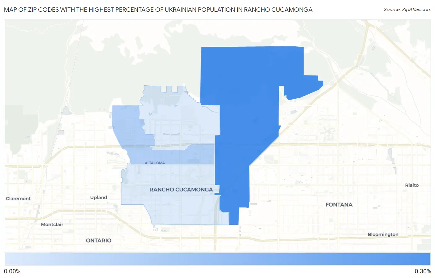 Zip Codes with the Highest Percentage of Ukrainian Population in Rancho Cucamonga Map