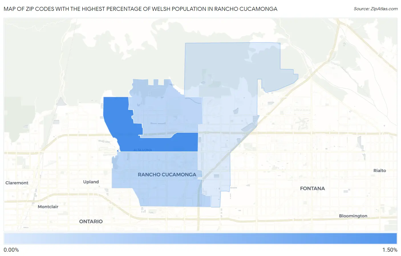 Zip Codes with the Highest Percentage of Welsh Population in Rancho Cucamonga Map