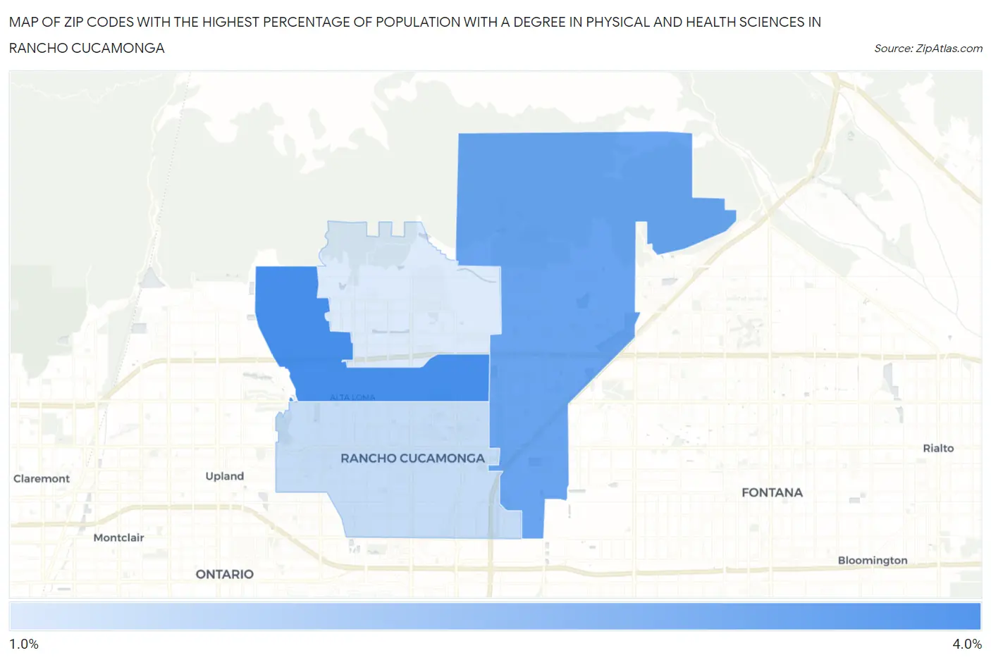Zip Codes with the Highest Percentage of Population with a Degree in Physical and Health Sciences in Rancho Cucamonga Map