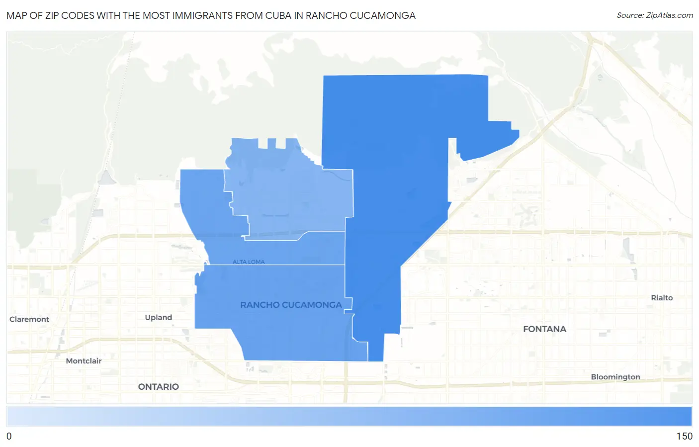 Zip Codes with the Most Immigrants from Cuba in Rancho Cucamonga Map