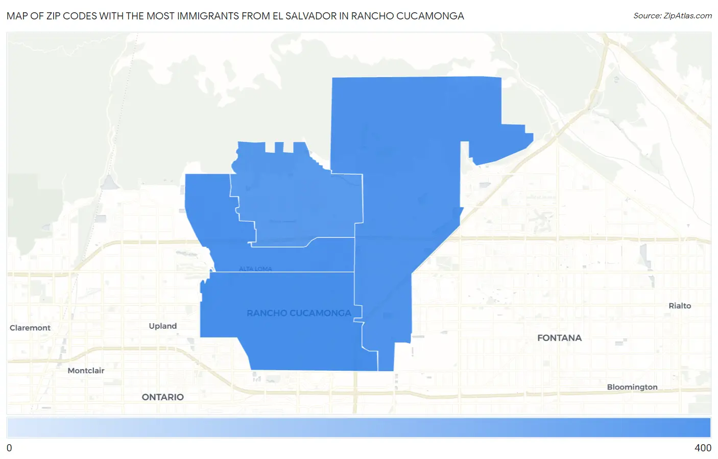 Zip Codes with the Most Immigrants from El Salvador in Rancho Cucamonga Map