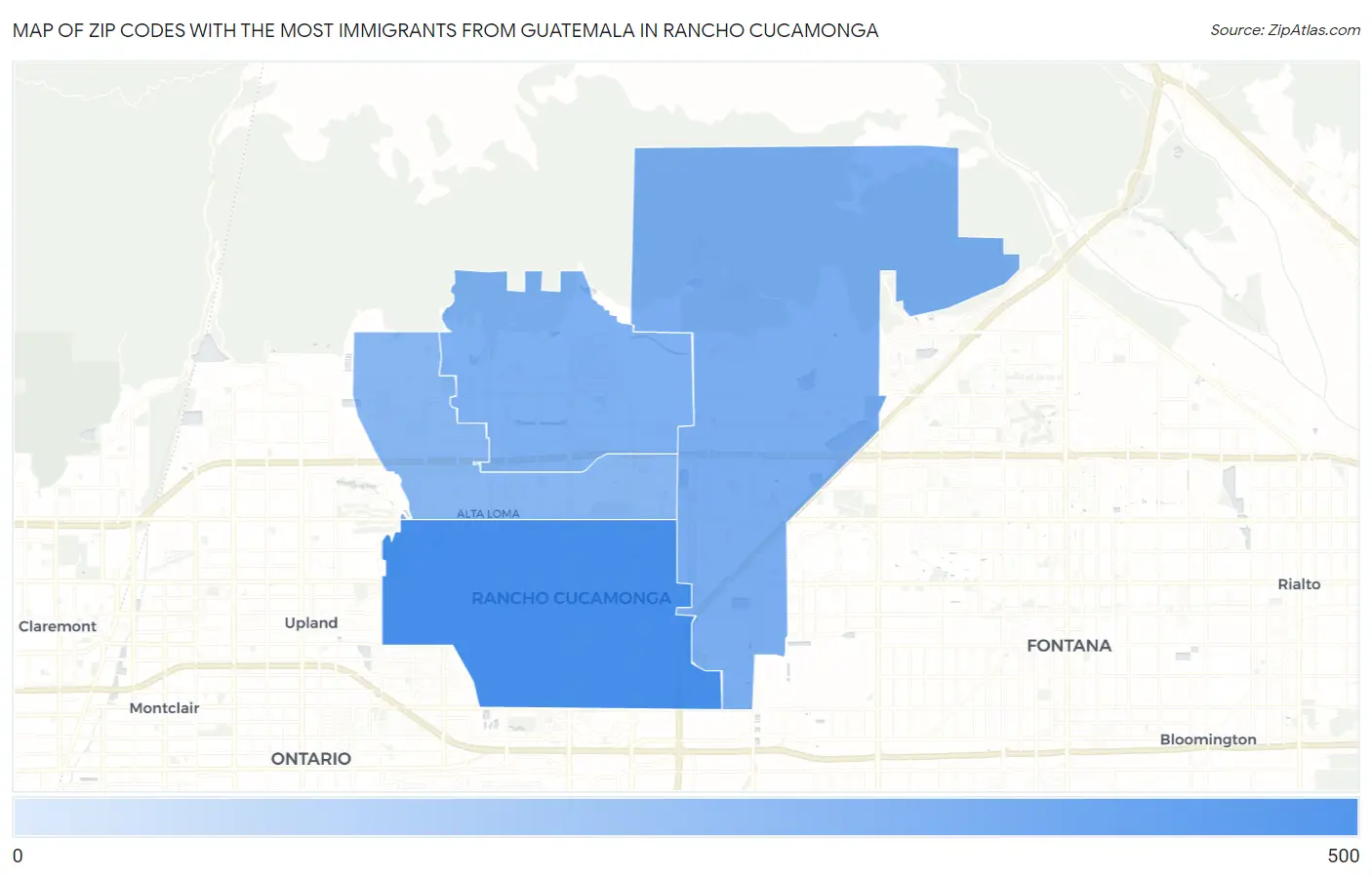 Zip Codes with the Most Immigrants from Guatemala in Rancho Cucamonga Map