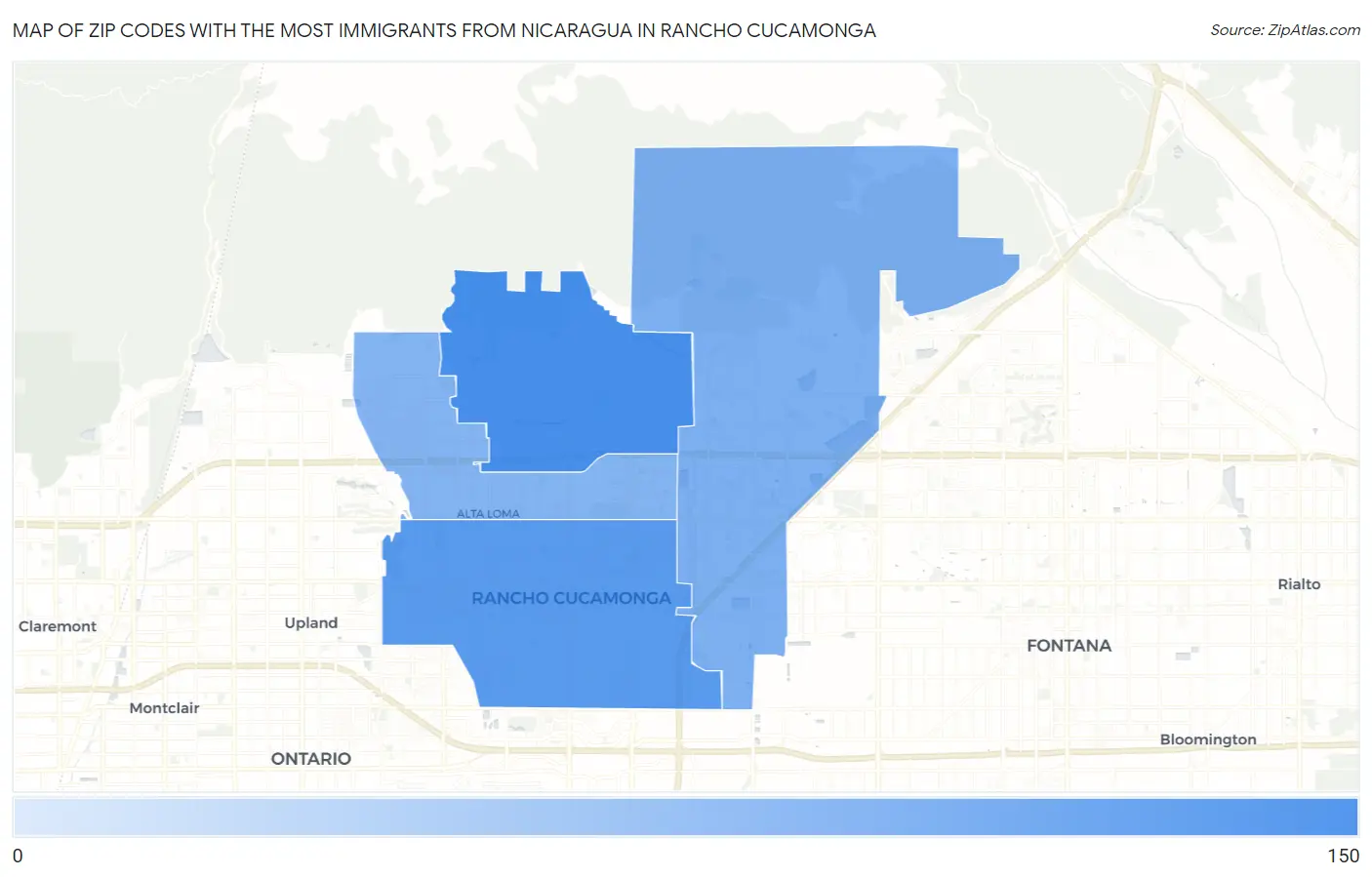 Zip Codes with the Most Immigrants from Nicaragua in Rancho Cucamonga Map
