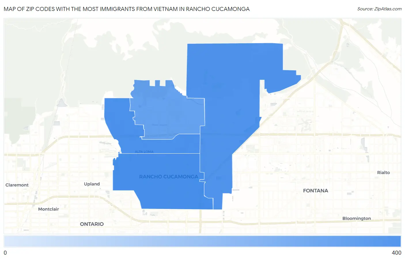 Zip Codes with the Most Immigrants from Vietnam in Rancho Cucamonga Map