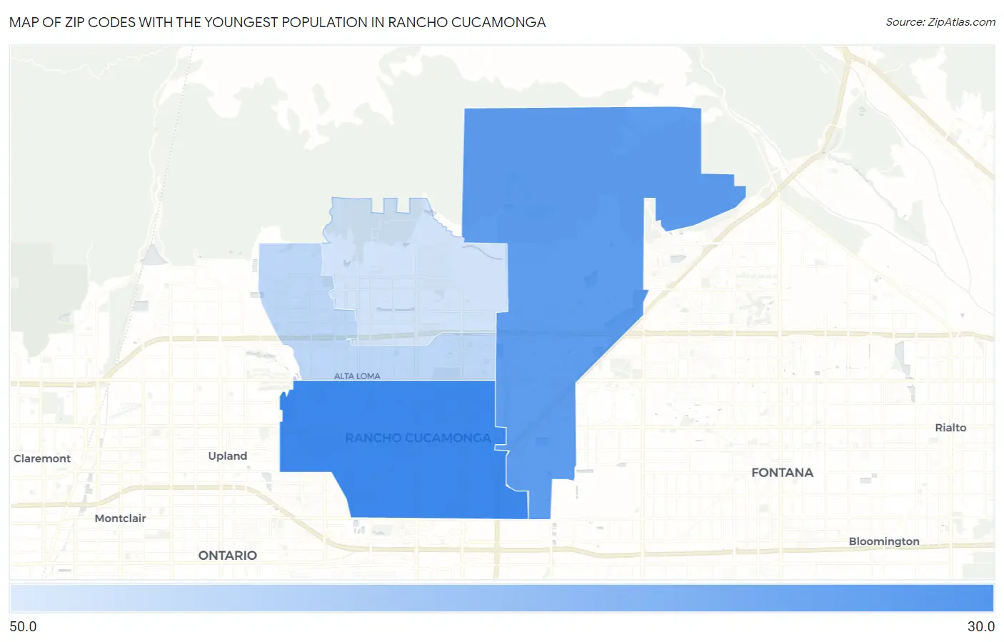 Zip Codes with the Youngest Population in Rancho Cucamonga Map