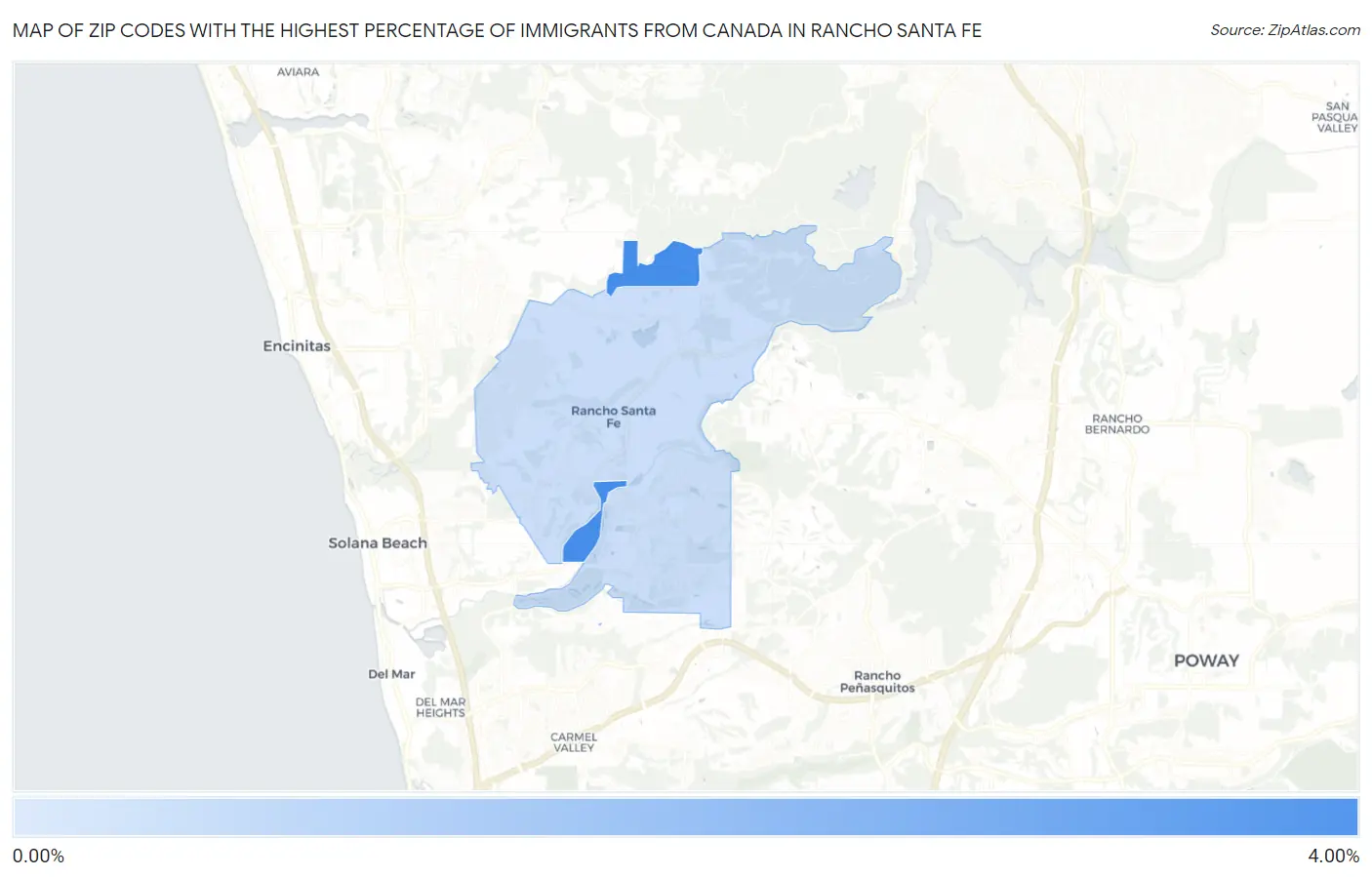 Zip Codes with the Highest Percentage of Immigrants from Canada in Rancho Santa Fe Map