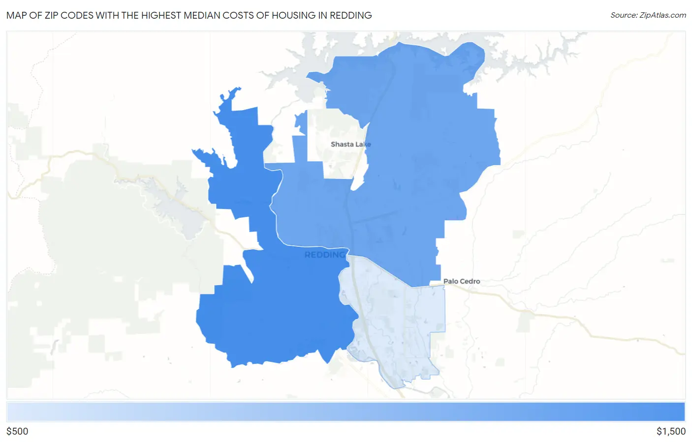 Zip Codes with the Highest Median Costs of Housing in Redding Map