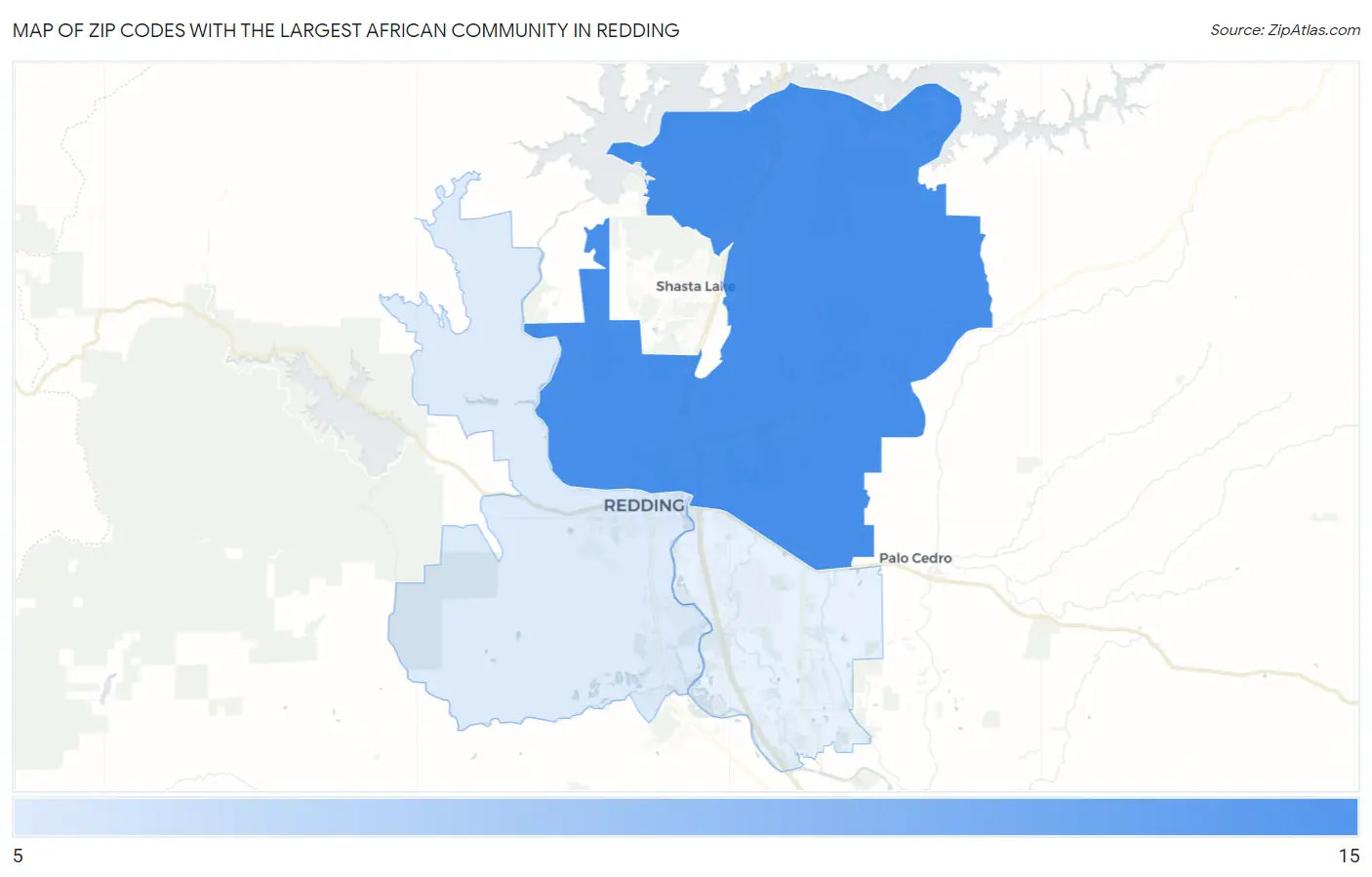 Zip Codes with the Largest African Community in Redding Map