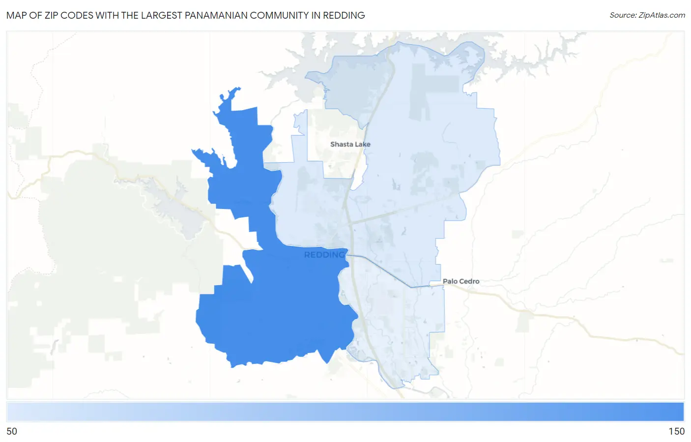 Zip Codes with the Largest Panamanian Community in Redding Map