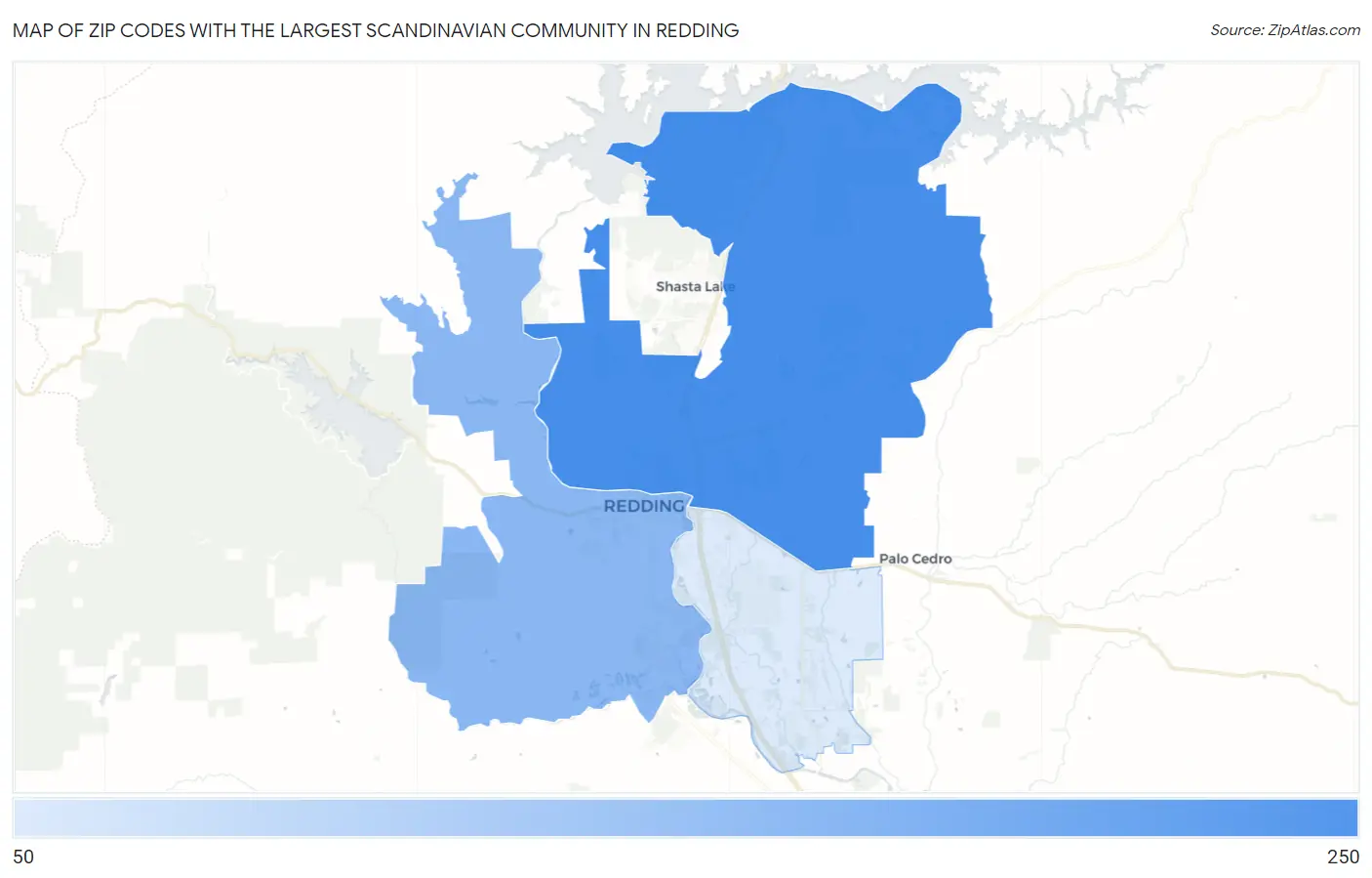 Zip Codes with the Largest Scandinavian Community in Redding Map