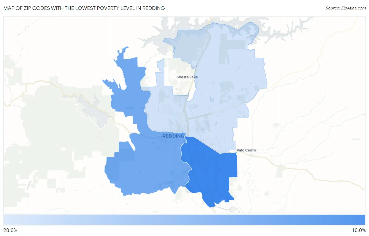 Zip Codes with the Lowest Poverty Level in Redding Map