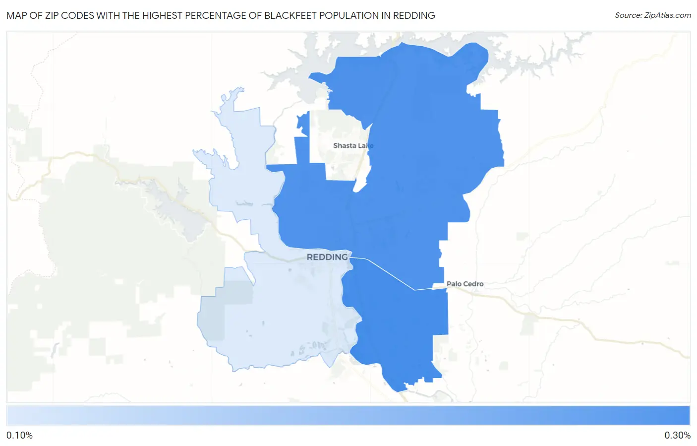 Zip Codes with the Highest Percentage of Blackfeet Population in Redding Map