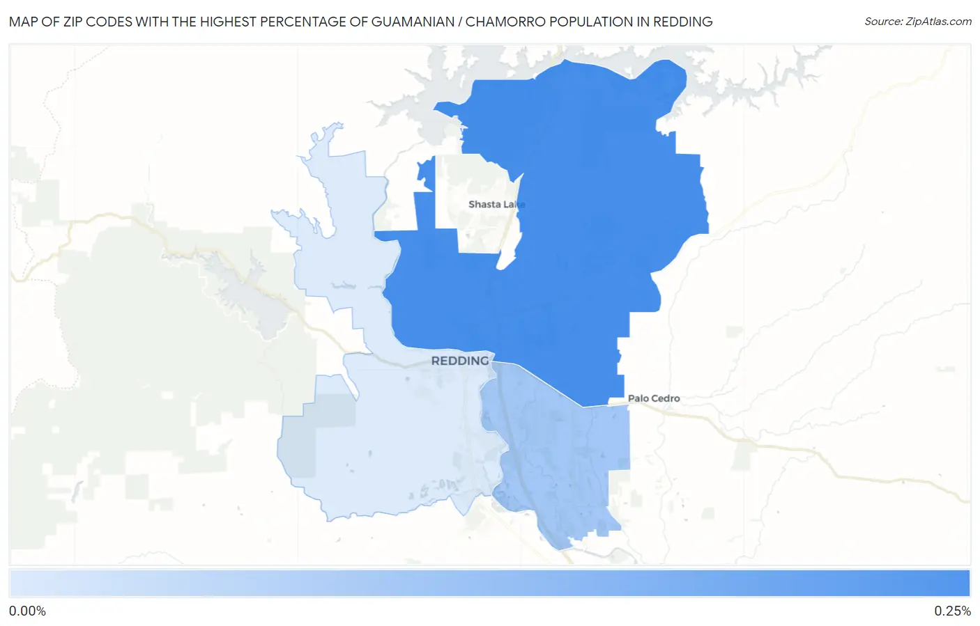 Zip Codes with the Highest Percentage of Guamanian / Chamorro Population in Redding Map