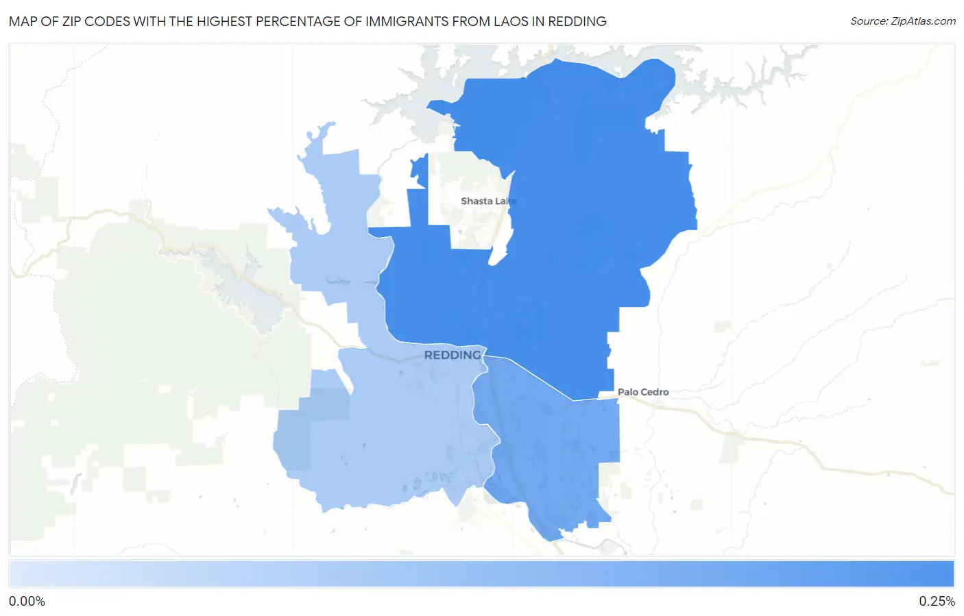 Zip Codes with the Highest Percentage of Immigrants from Laos in Redding Map