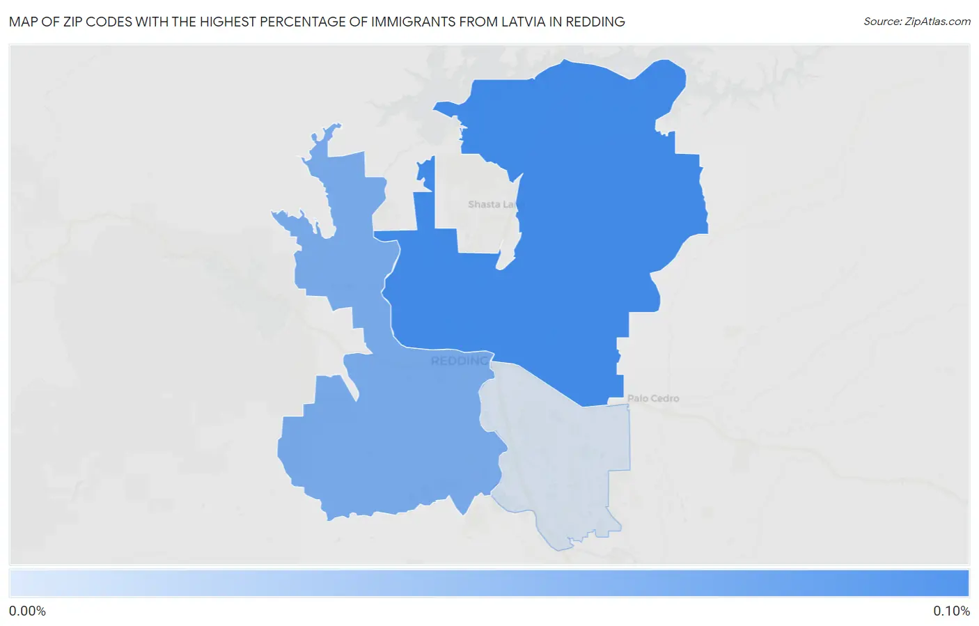 Zip Codes with the Highest Percentage of Immigrants from Latvia in Redding Map